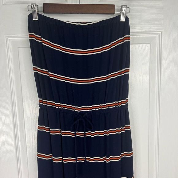 J. Crew Navy Red White Striped Strapless Tie Waist Jersey Maxi Sundress Size XS - Picture 5 of 14